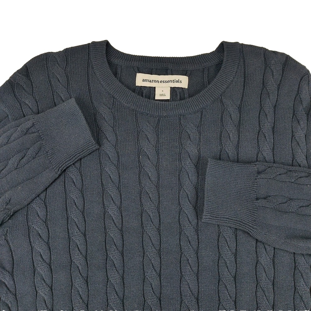 Amazon Essentials Mens Navy Blue 100% Cotton Cable Knit‎ Crewneck Sweater Small